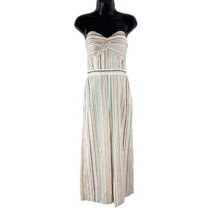 Parker Bohemian Strapless Striped Wide Leg Jumpsuit Cream Multicolor Size 6 - Picture 1 of 14