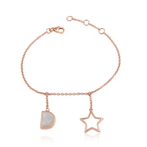18k Rose Gold Plated Silver Star Designer Moonstone Bracelet Girls Jewelry - Picture 1 of 2
