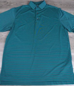 FootJoy FJ Men's L Performance Golf Polo Shirt Teal Navy Striped - Picture 1 of 6