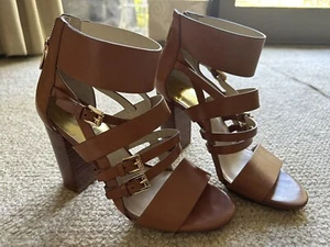 MICHAEL KORS Gladiator Brown Leather Heels Size 7 - Picture 1 of 4