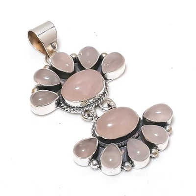 Piedras preciosas de cuarzo rosa hechas a mano 925 joyería colgante regalos para esposa Foto 1 de 4