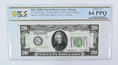 1928 B $20 Chicago IL FRN Fr#2052-G Choice Unc 64 PPQ PCGS *5987 - Image 1 of 3