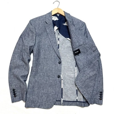 Chaqueta Blazer JACK SPADE 38 Calce Ajustado Espiga Lino Algodón Abrigo Deportivo Azul Foto 1 de 4