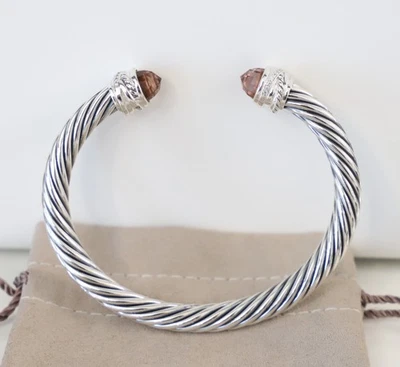 David Yurman Sterling Silver 7mm Cable Bracelet Morganite & Diamonds size Medium - Image 1 of 4