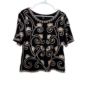 Lauren Michelle Blouse Women's Large Embroidered Short Sleeve Casual Top - Picture 1 of 9