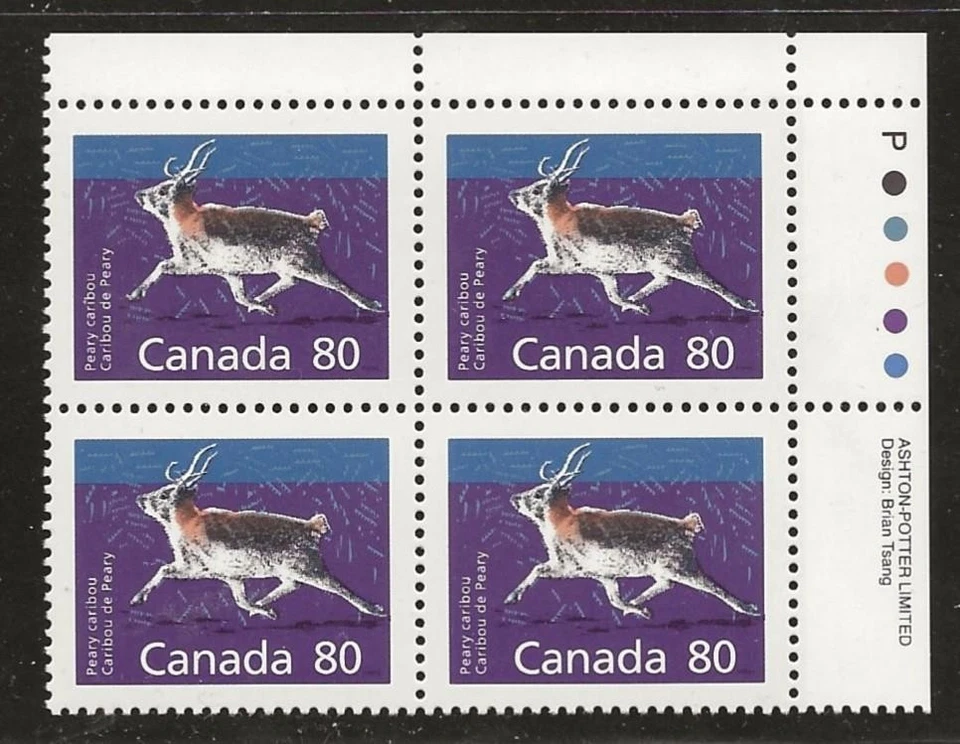 Canada 1180c, 80 cent Caribou, p14.4x13.8, Upper right catalogs $37.50 [308 - Image 1 of 1