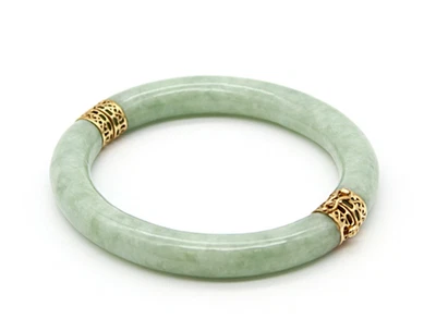 Brazalete Brazalete VintageNatural Jade con Acentos de Oro Amarillo 14K 7" Foto 1 de 4