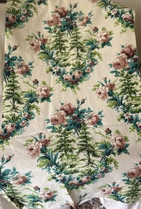 Vintage Landhaus Hütte Rosen Blumen Rindenstoff Baumwollstoff ~ apricot grün türkis - Bild 1 von 8