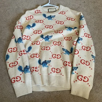 AUTÉNTICO GUCCI Freya Hartas GG Suéter de Lana Animal LOGO GG Para Hombres Talla Grande Talla L Foto 1 de 4