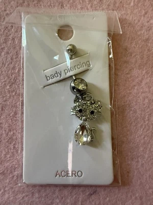 Piercing corporal Hello Kitty con lágrima blanca en acero inoxidable Foto 1 de 4