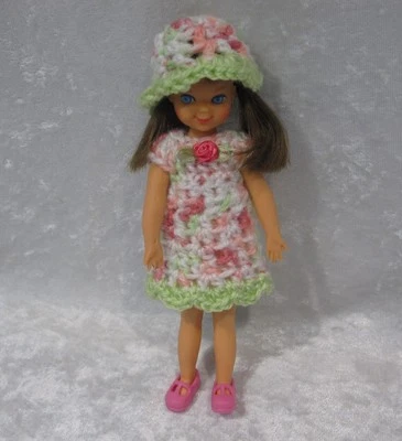 Ropa hecha a mano para muñecas de 6 pulgadas, vestido de ganchillo y conjunto de sombrero #Tutti-08 Foto 1 de 3