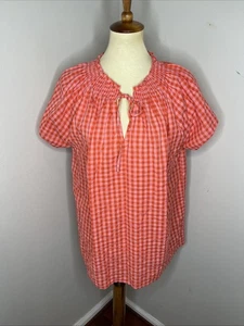 Damenbluse Rungolee rosa orange Gingham Baumwolle Kurzarm XL - Bild 1 von 9
