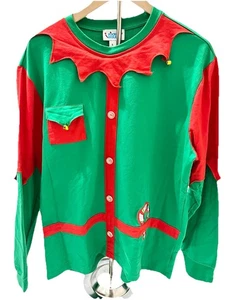 Camiseta Rockin Around Para Hombre Talla L Verde Navidad Elfo Manga Larga Vacaciones Top - Imagen 1 de 11