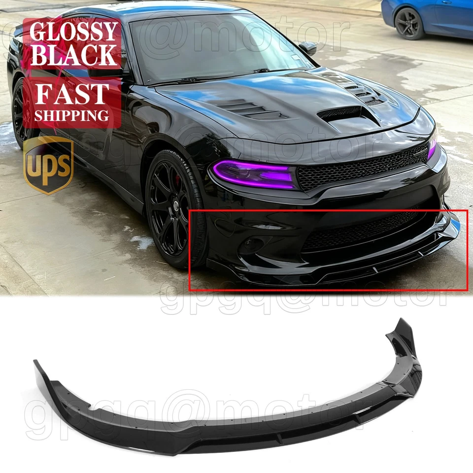 Divisor de labios de parachoques delantero negro brillante estilo V2 para Dodge Charger SRT 2015-2023 Foto 1 de 4