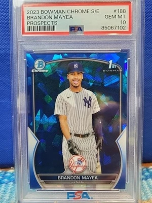 2023 Bowman Chrome Sapphire 1st Prospect Brandon Mayea #BCP-188 Yankees PSA 10 - Image 1 of 3