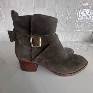 Kate Spade Polly Ankle Booties Olive Green Suede Women's 7.5 Block Heal Buckle - Picture 1 of 7