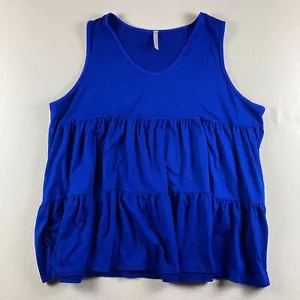 Watermelon Tank Top Womens XXL Blue Sleeveless Ruffled Tiered Stretch Shirt - Picture 1 of 6