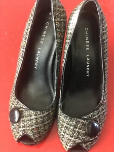Tweed peep toe Heels Shoes Women's US 7,5 Medium NEW - Picture 1 of 15