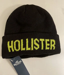 HOLLISTER Unisex Men Knit LOGO BEANIE HAT Faux Fur Lining BLACK One Size - Picture 1 of 7