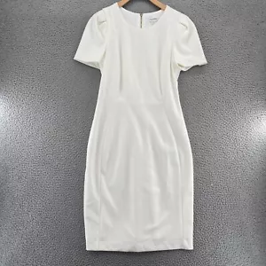 Abito Calvin Klein donna 10 bianco tubino sbuffo manica corta ginocchio carriera matrimonio - Foto 1 di 11