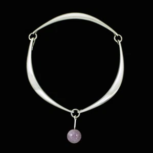 Hans Hansen. Sterling Silver Neckring with Amethyst/Quartz Pendant #321 - Picture 1 of 4