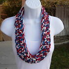 Red White Blue Scarf SUMMER COWL Patriotic Crochet Knit Necklace Small Skinny 