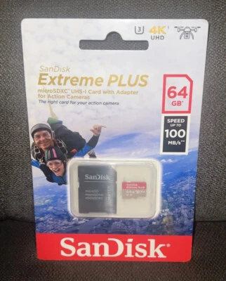 SanDisk Extreme Plus Micro SDXC Uhs-I 64GB 100MB/S Memory Card Class 10 - Image 1 of 4