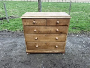 Victorian Pine Chest of Drawers / Vintage Pine Chest / Rustic Pine Chest - Picture 1 of 14