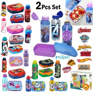 2Pk Kids 18cm Lunch Boxes with Sports Water Bottles, School Travel Picnic Sets - Picture 1 of 159