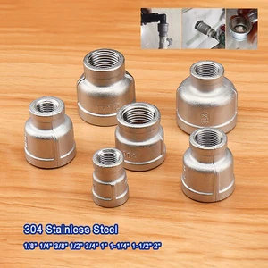 Stainless Steel 304 Pipe Fittings BSP Threaded Coupler Adapters Reducing Socket - Picture 1 of 5