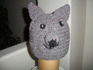 KIDS HAND CROCHET GREY FOX HAT...SIZE 4-8 NEW !! - Picture 1 of 2