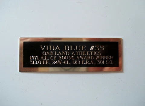 Vida Blue Athletics 1971 Cy Young Baseball Card Plaque Nameplate 1" X 3" Cover