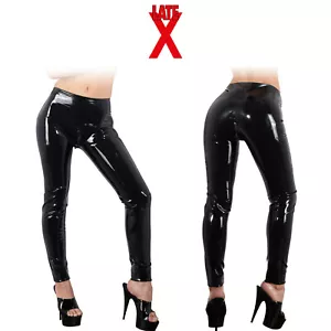 Sexy Leggings in Lattice Late X Neri Lucidi Pantaloni Unisex Cerniera a 3 Vie - Picture 1 of 8
