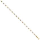14k Tri-Color Gold 4mm Oval Link and Mirror Beads Chain Bracelet 7.5 inch