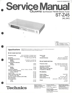 ORIGINAL TECHNICS ST-Z45 FM/AM Stereo Tuner  SERVICE MANUAL REPAIR - Picture 1 of 1