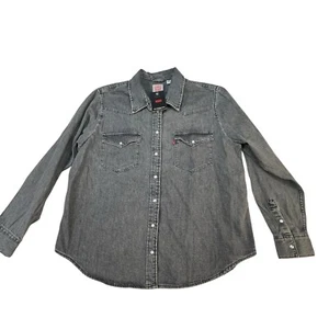 Levi's 'The Western' Button Up Shirt Mens XXL Black Denim Pearl Snap - Picture 1 of 10