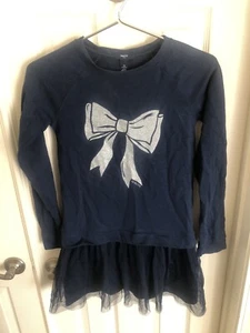 Gap Kids Silver Glitter Bow Navy Fleece Long Sleeve Dress Size L Fast Shipping - Picture 1 of 6