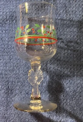 Copa de vidrio vintage Arby’s Christmas Holly Berry tallo de arco de vino rojo verde Foto 1 de 4