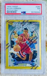 1996 TOPPS FINEST ALLEN IVERSON ROOKIE GOLD HEIRS RARE #280 PSA 7 WITH COATING - Picture 1 of 5