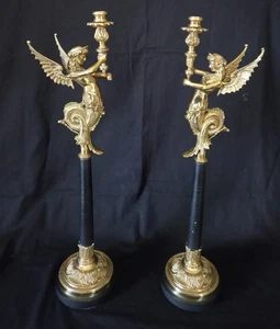 2 Antique Brass Ornated Mermaid Angel Candle Holders Large Decorative Crafts Inc - Picture 1 of 24