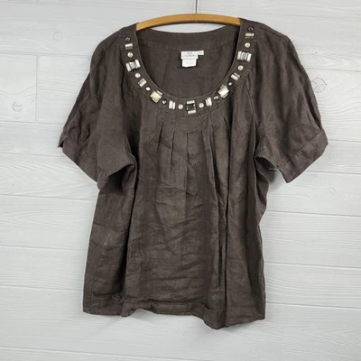 Top túnica 100 % lino marrón algodón talla XL Foto 1 de 4