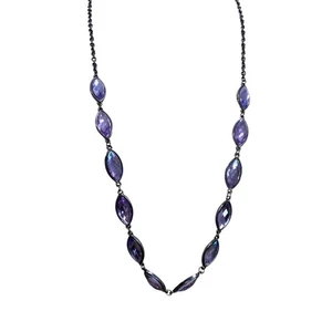 Pewter Color Orchid Necklace Lays Flat 35" Lobster Clasp - Picture 1 of 5