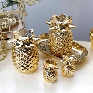 Figura de piña dorada de cerámica, adorno de fruta artificial decoración de mesa, piña - Imagen 1 de 15