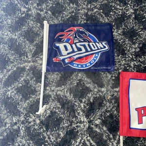 Vintage  90s Detroit Pistons Blue Horse Logo Car Flag NBA 2 Flags - Picture 1 of 6