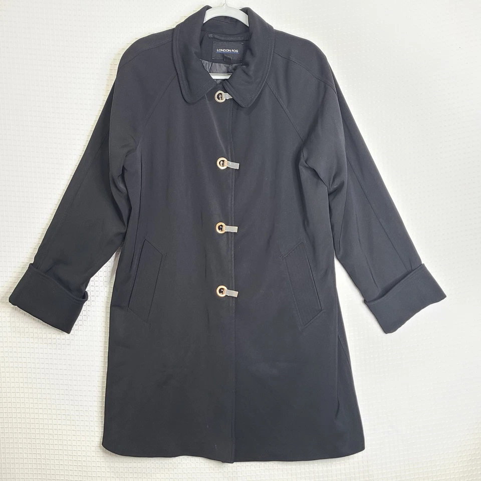 Casaco de chuva London Fog feminino grande preto longo forrado com colarinho (sem capuz) - Imagem 1 de 4