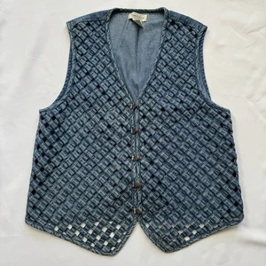 Vintage 90s Denim Vest Indie Boho Hippie Western Layering Button Front Jean M - Picture 1 of 7