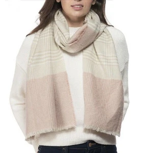 INC International Concepts Plaid Color Block Scarf/Wrap/Shawl BLUSH/BEIGE NEW - Picture 1 of 5