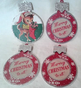 Set of 4 Wooden Round Plaque Christmas Ornaments - Picture 1 of 4