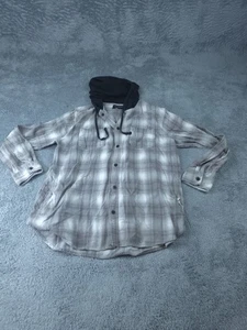 PacSun Shirt Mens XL Gray Plaid Button Up Hooded Flannel Casual Streetwear - Picture 1 of 9