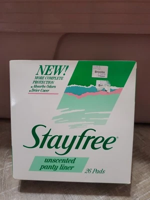 Forro de panty sin perfume Stayfree 1989 vintage 26 utilería de película de TV sellado bicarbonato de sodio Foto 1 de 4